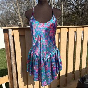 Vtg Val Mode Floral Satin Lingerie Nightie Babydoll Teddy Braided Straps Size S